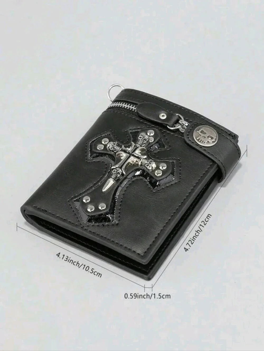 Men's Bifold Wallet, 1Pc New Retro Punk Style Black Skull & Cross Pattern